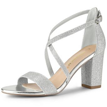 Women's Glitter Crisscross Strap Block Heels Sandals