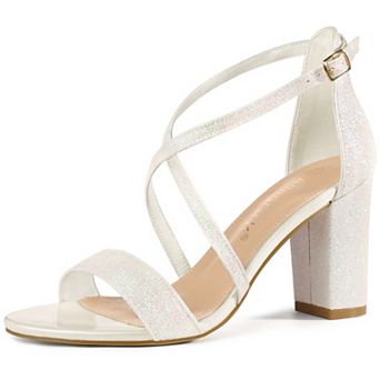 Women's Glitter Crisscross Strap Block Heels Sandals