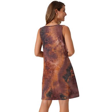 Women's Summer Dresses Tie Dye Tank Dress Beach Casual Sleeveless Loose Tshirt Sundress with Pockets