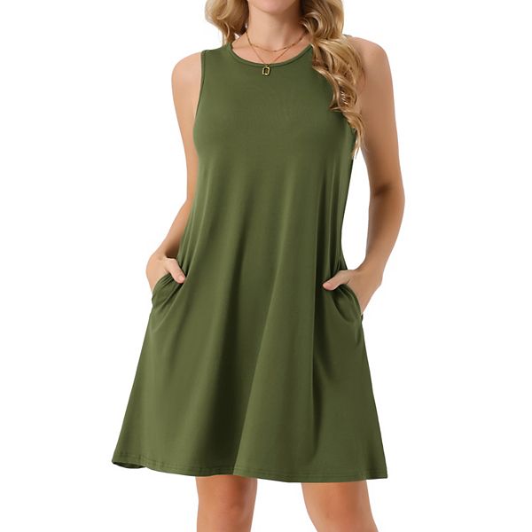 sleeveless t shirt dress Canbebig Women's Racerback Swing Summer Casual Dresses Beach Cover Ups Basic Solid Plain Tank Dress Army Green at Amazon Women's Clothing store This sleeveless button Women's Summer Dresses Tie Dye