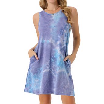 Women's Summer Dresses Tie Dye Tank Dress Beach Casual Sleeveless Loose Tshirt Sundress with Pockets