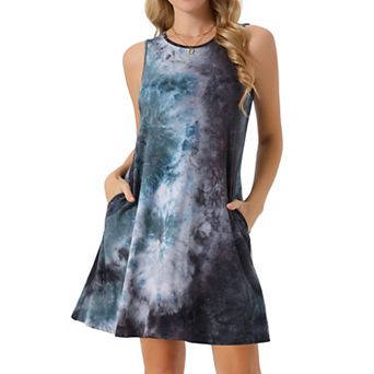 Women's Summer Dresses Tie Dye Tank Dress Beach Casual Sleeveless Loose Tshirt Sundress with Pockets