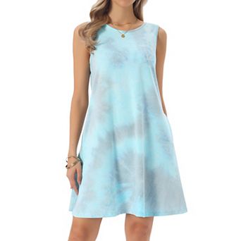 Women's Summer Dresses Tie Dye Tank Dress Beach Casual Sleeveless Loose Tshirt Sundress with Pockets