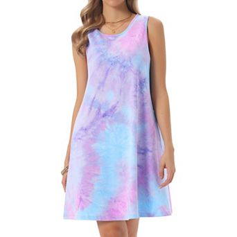 Women's Summer Dresses Tie Dye Tank Dress Beach Casual Sleeveless Loose Tshirt Sundress with Pockets