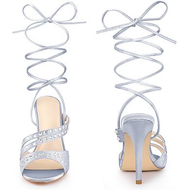 Rhinestone Satin Lace Up Stiletto Heel Sandal for Women