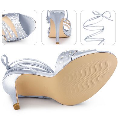 Rhinestone Satin Lace Up Stiletto Heel Sandal for Women