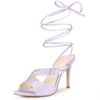 Rhinestone Satin Lace Up Stiletto Heel Sandal for Women