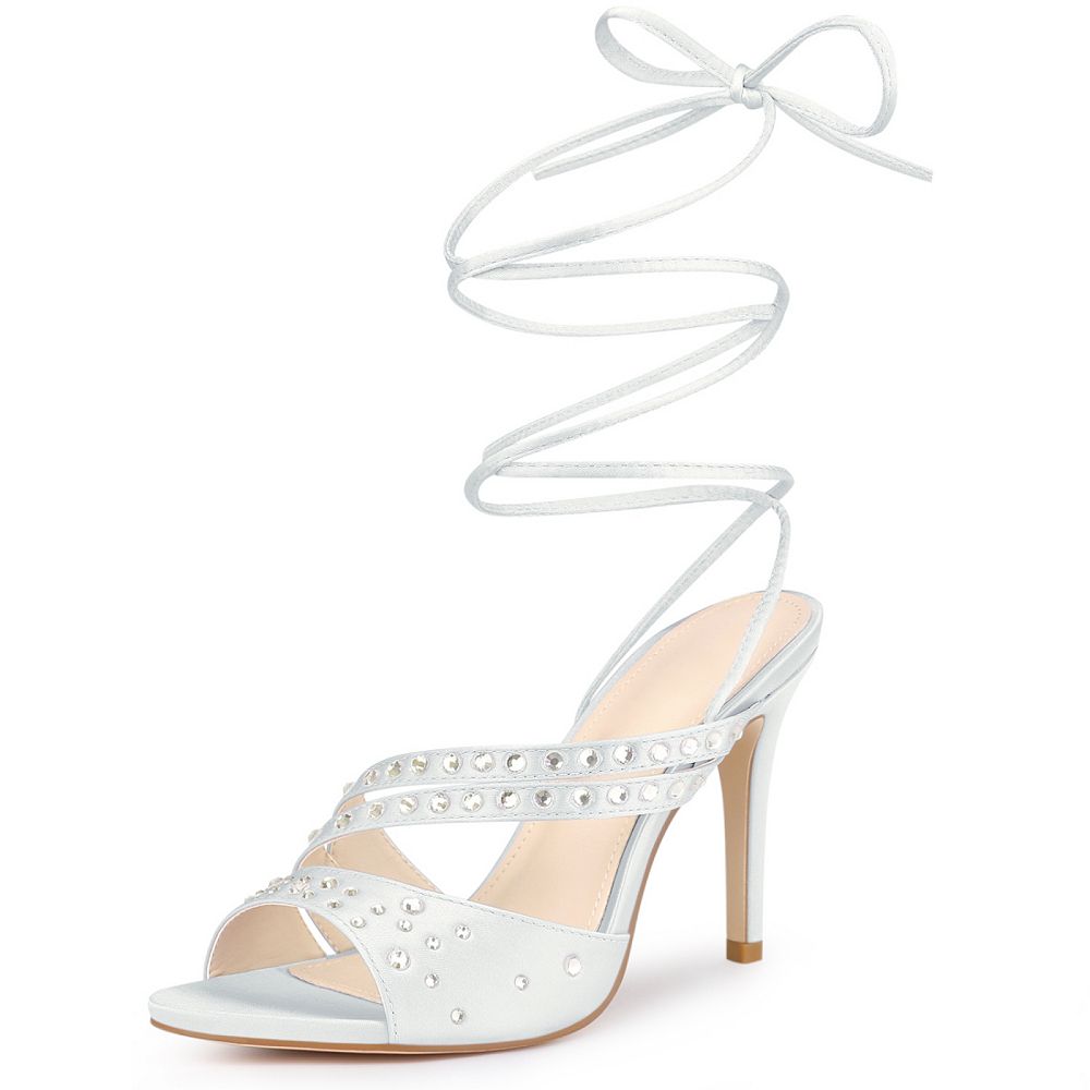 Design Rhinestone Stiletto Heels Shoes  lace-up Sandals