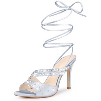 Rhinestone Satin Lace Up Stiletto Heel Sandal for Women