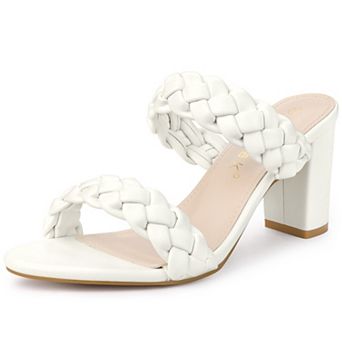 Women's Braided Heeled Slip on Chunky Heel Slide Sandals