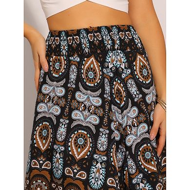 Floral Skirts for Women's Boho Elastic High Waist Casual Beach Flowy Maxi Skirt