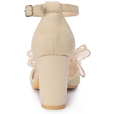 Women's Bow Heels Closed Toe Chunky Heel Pumps Sandals