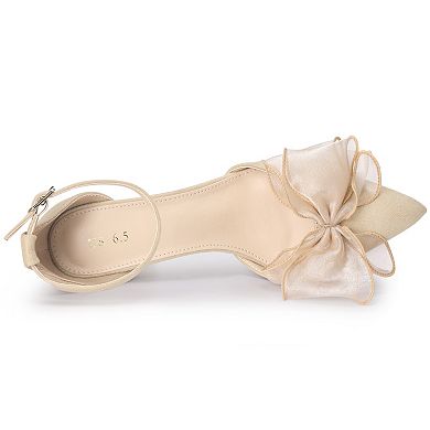 Women's Bow Heels Closed Toe Chunky Heel Pumps Sandals