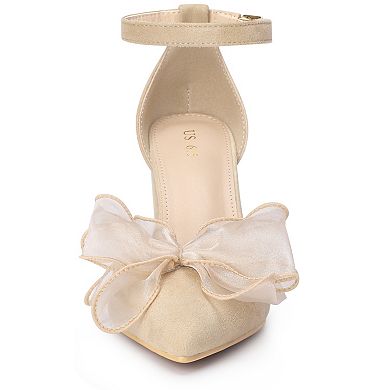 Women's Bow Heels Closed Toe Chunky Heel Pumps Sandals