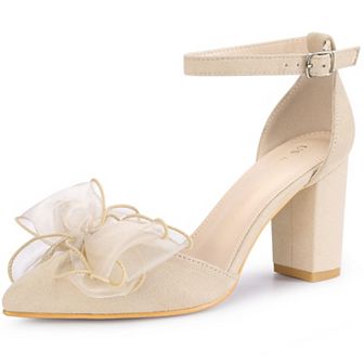 Women's Bow Heels Closed Toe Chunky Heel Pumps Sandals