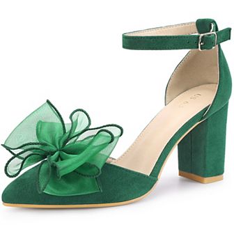 Women's Bow Heels Closed Toe Chunky Heel Pumps Sandals