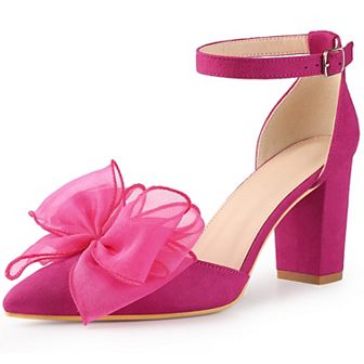 Women's Bow Heels Closed Toe Chunky Heel Pumps Sandals