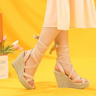 Women's Espadrilles Platform Heels Lace Up Wedge Sandals