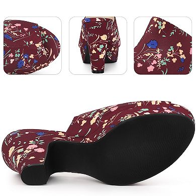 Platform Floral Chunky Heel Slides Sandals for Women