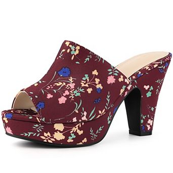 Platform Floral Chunky Heel Slides Sandals for Women