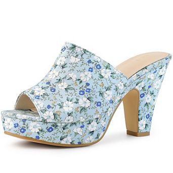 Platform Floral Chunky Heel Slides Sandals for Women