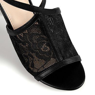 Floral Lace Open Toe Ankle Strap Stiletto Heel Sandals for Women