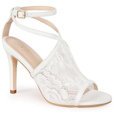 Floral Lace Open Toe Ankle Strap Stiletto Heel Sandals for Women