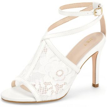 Floral Lace Open Toe Ankle Strap Stiletto Heel Sandals for Women