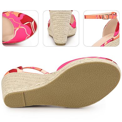Platform Espadrilles Closed Toe Floral Wedge Heel Sandals Wedges for Women
