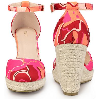 Platform Espadrilles Closed Toe Floral Wedge Heel Sandals Wedges for Women