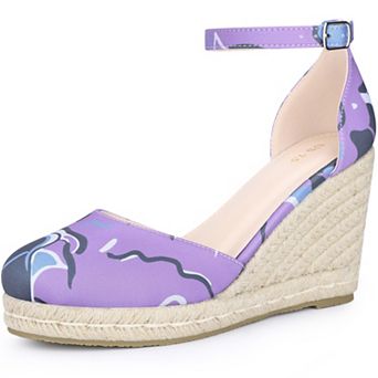 Platform Espadrilles Closed Toe Floral Wedge Heel Sandals Wedges for Women