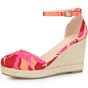 Platform Espadrilles Closed Toe Floral Wedge Heel Sandals Wedges for Women