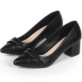 Pointy Toe Slip on Chunky Heel Pumps for Women
