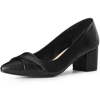 Pointy Toe Slip on Chunky Heel Pumps for Women