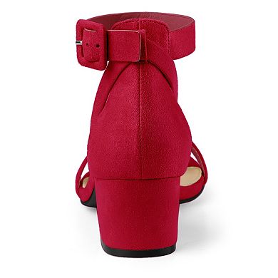 Women's Ankle Strap Block Low Heel Sandals with Open Toe and Adjustable Buckle