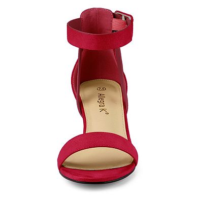 Women's Ankle Strap Block Low Heel Sandals with Open Toe and Adjustable Buckle