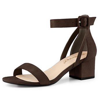 Women's Ankle Strap Block Low Heel Sandals with Open Toe and Adjustable Buckle