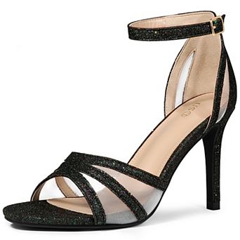 Women's Glitter Ankle Strap Stiletto Heels Sandals
