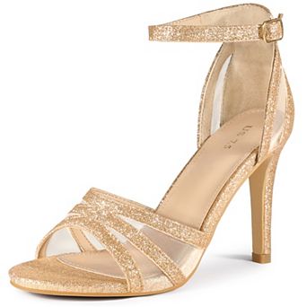 Women's Glitter Ankle Strap Stiletto Heels Sandals