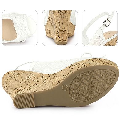 Platform Heels Lace Bow Slingback Wedge Sandals for Women