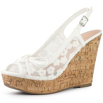 Platform Heels Lace Bow Slingback Wedge Sandals for Women