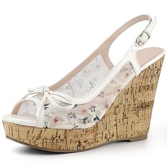 Platform Heels Lace Bow Slingback Wedge Sandals for Women