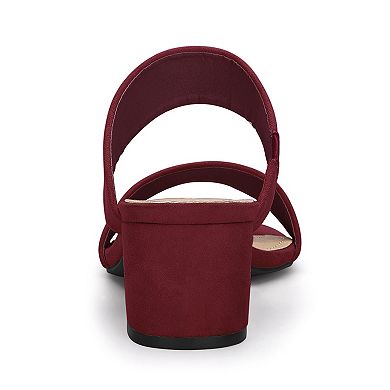 Women's Dual Strap Mid Chunky Heel Slide Sandals
