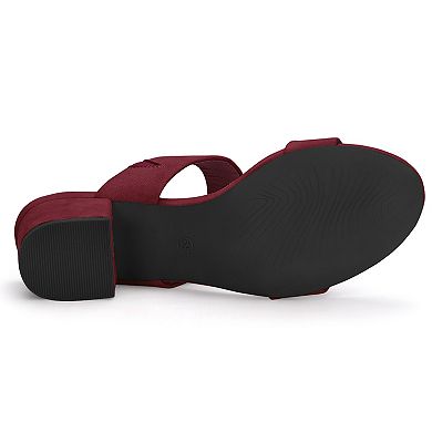 Women's Dual Strap Mid Chunky Heel Slide Sandals