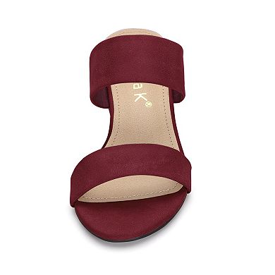 Women's Dual Strap Mid Chunky Heel Slide Sandals