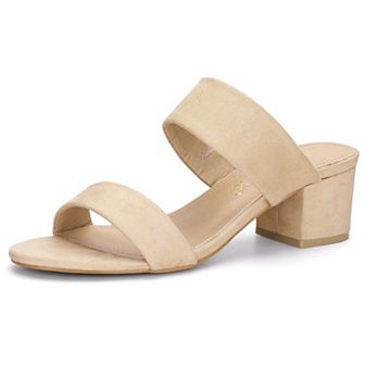 Women's Dual Straps Mid Chunky Heel Slide Sandals