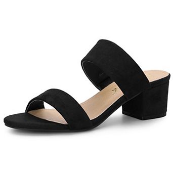 Women's Dual Straps Mid Chunky Heel Slide Sandals