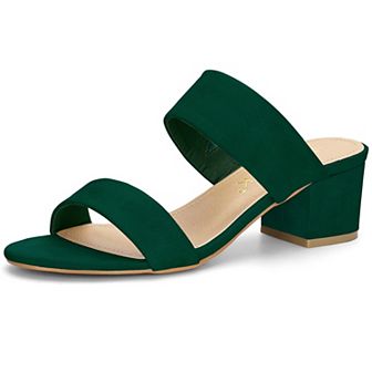 Women's Dual Straps Mid Chunky Heel Slide Sandals
