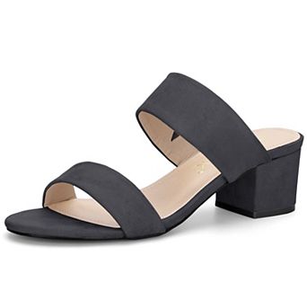 Women's Dual Strap Mid Chunky Heel Slide Sandals