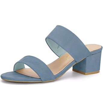 Women's Dual Strap Mid Chunky Heel Slide Sandals